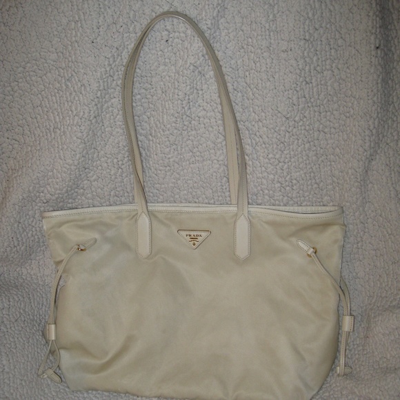 Prada Tessuto City Cream Nylon Tote Satchel Handbag